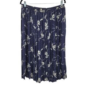 Vtg 80's Alfred Dunner Skirt Sheer Accordion Pleated Midi Novelty Bow Navy Sz M